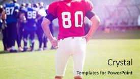  Presentation with team player - PPT theme featuring american fotball player standing background and a soft green colored foreground