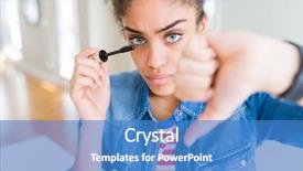  Presentation with eyelashes - Audience pleasing presentation theme consisting of young african american girl applying eyelashes mascara with angry face negative sign showing dislike with thumbs down rejection concept backdrop and a teal colored foreground