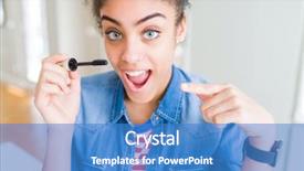  Presentation with eyelashes - Amazing PPT theme having african american girl applying eyelash backdrop and a teal colored foreground