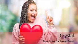  Presentation with african american - Beautiful slides featuring american girl holding read heart backdrop and a coral colored foreground