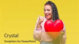  Presentation with american heart - Slide set with american girl holding read heart background and a yellow colored foreground