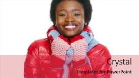  Presentation with winter - PPT theme consisting of american girl wearing winter coat background and a red colored foreground