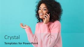  Presentation with pink-black - Presentation design consisting of american-happy-woman-in-pink background and a light blue colored foreground