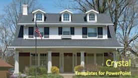  Presentation with porch of falafel - Slide deck having american home with dormers open background and a tawny brown colored foreground