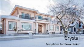  Presentation with american - Beautiful PPT theme featuring american house in winter snow backdrop and a  colored foreground