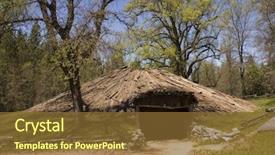  Presentation with tribal - Colorful theme enhanced with american indian miwok tribal roundhouse backdrop and a tawny brown colored foreground