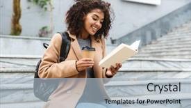  Presentation with american literature - Amazing slide deck having american literature - cheerful young african woman wearing backdrop and a light blue colored foreground