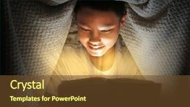  Presentation with magic book - PPT theme consisting of american literature - cute boy reading book background and a tawny brown colored foreground