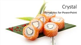  Presentation with philadelphia - Cool new slide deck with american maki sushi - philadelphia roll made of cream cheese inside fresh raw salmon outside backdrop and a white colored foreground