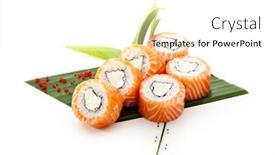  Presentation with philadelphia - Slides having american maki sushi - philadelphia roll made of cream cheese inside fresh raw salmon outside background and a white colored foreground