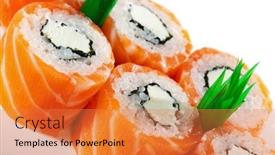  Presentation with cucumber cream - Cool new PPT theme with american maki sushi - philadelphia roll made of cream cheese and cucumber inside fresh raw salmon outside backdrop and a coral colored foreground