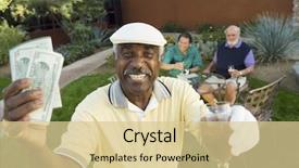  Presentation with african people - Slide deck enhanced with american male golfer holding money background and a  colored foreground