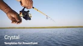  Presentation with fishing - Audience pleasing PPT theme consisting of american male hand holding fish backdrop and a  colored foreground