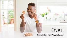  Presentation with african american seniors - PPT theme consisting of american man eating chocolate chip background and a light gray colored foreground