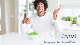  Presentation with eating - Beautiful PPT layouts featuring american man eating fresh green backdrop and a sky blue colored foreground