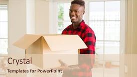  Presentation with box carton - Cool new PPT theme with american man holding a carton backdrop and a lemonade colored foreground