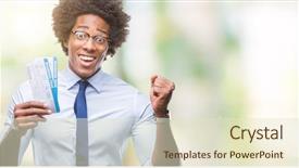  Presentation with proud american - Presentation theme consisting of american man holding boarding pass background and a  colored foreground