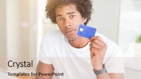  Presentation with smart card - Audience pleasing slide deck consisting of american man holding credit card backdrop and a soft green colored foreground