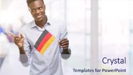  Presentation with american flag - Slides with american man holding german flag background and a sky blue colored foreground