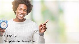  Presentation with vintage clock - Slide deck featuring american man holding vintage alarm background and a  colored foreground