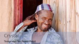  Presentation with displaying - Presentation theme featuring american-man-in-the-village background and a light blue colored foreground