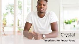  Presentation with simple - Amazing slide set having american man on white table backdrop and a  colored foreground