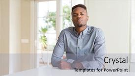  Presentation with african american collaboration - Cool new slides with american man on white table backdrop and a  colored foreground