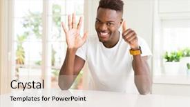  Presentation with african american couples - Colorful slide deck enhanced with american man on white table backdrop and a  colored foreground