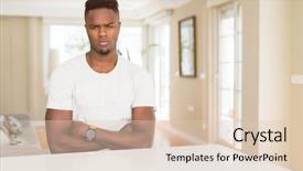 Presentation with african american and baby - Colorful PPT theme enhanced with american man on white table backdrop and a  colored foreground
