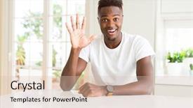  Presentation with ophthalmoscope african american models - Slides consisting of american man on white table background and a  colored foreground