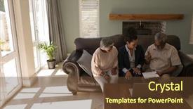  Presentation with african american women in computer - Colorful PPT theme enhanced with american man signing property contract backdrop and a tawny brown colored foreground