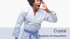  Presentation with karate - Audience pleasing theme consisting of american man wearing karate kimono backdrop and a light blue colored foreground