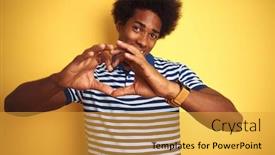  Presentation with polo - PPT theme enhanced with american man with afro hair wearing navy striped polo standing over isolated yellow background smiling in love showing heart symbol and shape with hands romantic concept background and a gold colored foreground