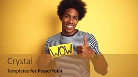 Presentation with wow - Slide deck with american-man-with-afro-hair background and a gold colored foreground