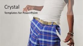  Presentation with african american - Colorful PPT layouts enhanced with american man with empty pocket backdrop and a  colored foreground