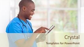  Presentation with medical worker - Presentation theme with american medical worker using tablet background and a cream colored foreground
