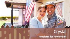  Presentation with african american black couple - Audience pleasing slide deck consisting of american military couple hugging outside backdrop and a violet colored foreground