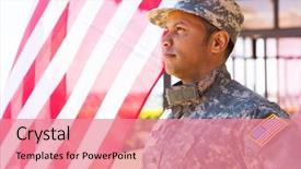  Presentation with military - PPT layouts featuring american military serviceman looking away background and a coral colored foreground