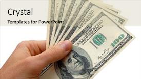  Presentation with cash - Slides having american money - hand holding a stack background and a mint green colored foreground