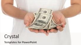  Presentation with hand cute dolls and toy - Audience pleasing slide set consisting of american money - hand with dollars isolated backdrop and a sky blue colored foreground