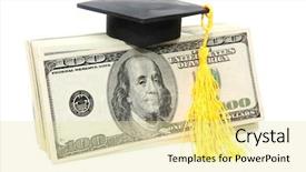  Presentation with education money - Presentation theme with american money with graduation cap background and a blonde colored foreground