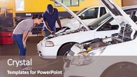  Presentation with female mechanic - Audience pleasing slides consisting of american motors cars - african mechanic and female customer backdrop and a gray colored foreground