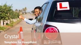  Presentation with driver - Audience pleasing presentation theme consisting of american motors cars - beautiful african learner driver looking backdrop and a coral colored foreground