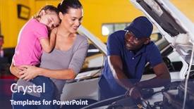  Presentation with garage car - Theme with american motors cars - young mother taking her car background and a ocean colored foreground