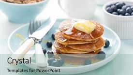  Presentation with syrup - Slides having american pancakes with syrup and blueberry background and a light blue colored foreground