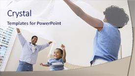  Presentation with parents - Slide set consisting of american parents spreading bed sheet background and a sky blue colored foreground