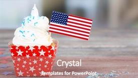  Presentation with red white blue patriotic - Beautiful PPT theme featuring american patriotic holiday cupcake backdrop and a coral colored foreground