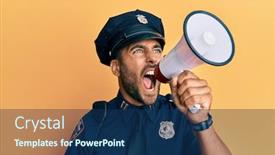  Presentation with american police - Amazing theme having american-police-officer-shouting-through backdrop and a ocean colored foreground