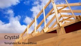  Presentation with sunny sky - Presentation having american residential wooden house construction background and a coral colored foreground