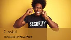 Presentation with yellow music - Cool new PPT layouts with american-safeguard-man-with-afro backdrop and a gold colored foreground